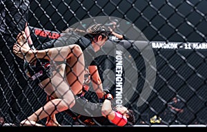 Rika Ishige Ã¢â¬ÅTiny DollÃ¢â¬Â of Thailand and Audreylaura Boniface of Malaysia in One Championship.